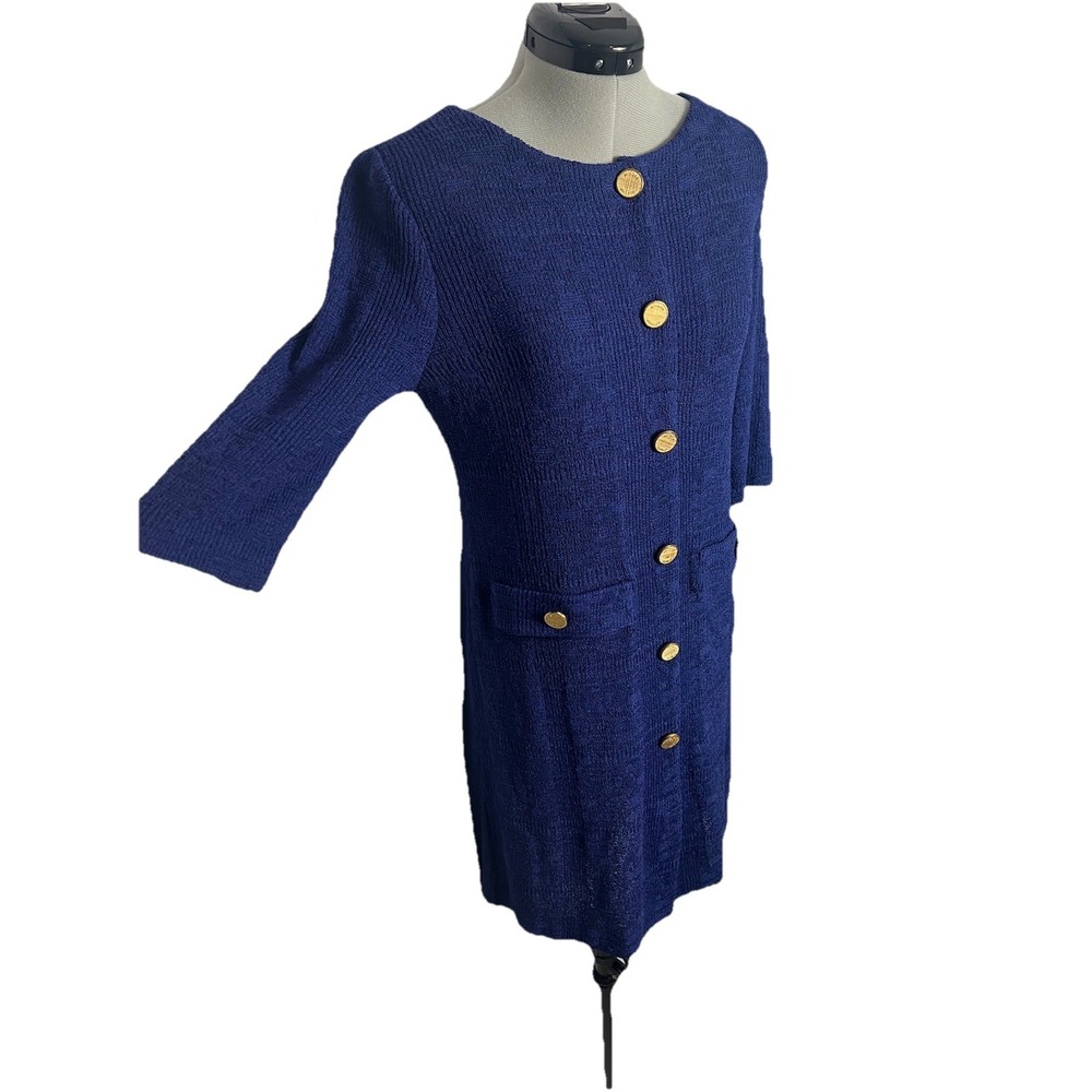 Misook Royal Blue Heritage Button Front Classic Soft Knit Midi Dress Sz XXS